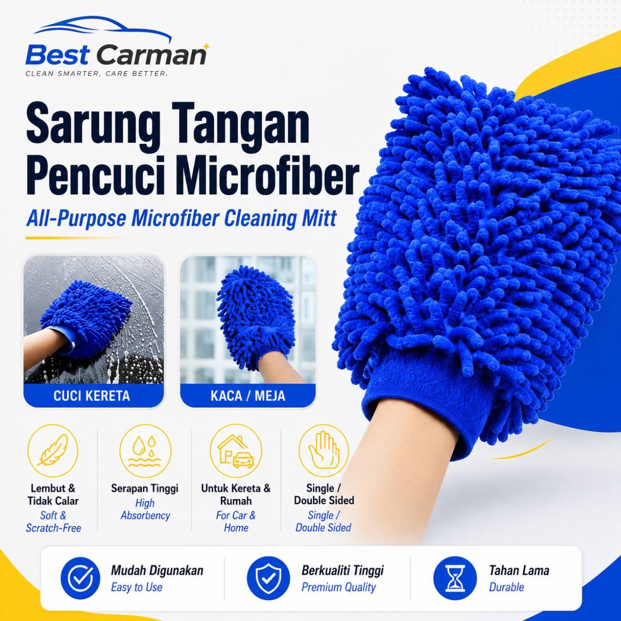 Microfiber Cleaning Mitt All Purpose Car Home Wash Glove Soft Scratch Free 1PC